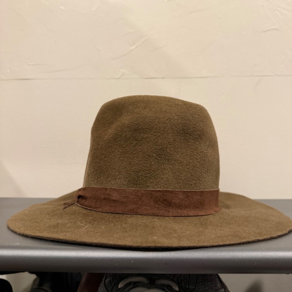 CLYDE 100 Angora Felt Wide Brim Fedora Hat Handmade New York Brown‎